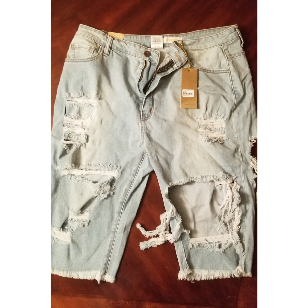 Distressed Denim Bermuda Shorts